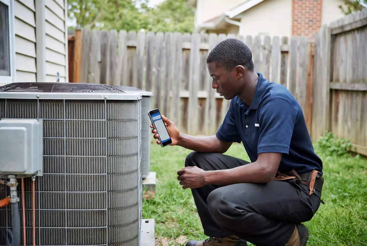 HVAC technician using AI assistant in the field